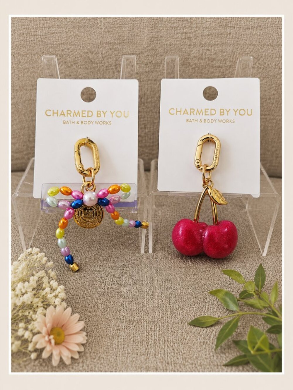 Bath & Body Works Charmed By You Cherry & Beaded Bow Bag Charms NWT